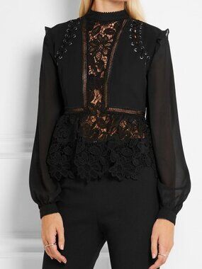 Self Portrait Black Lace Peplum Top